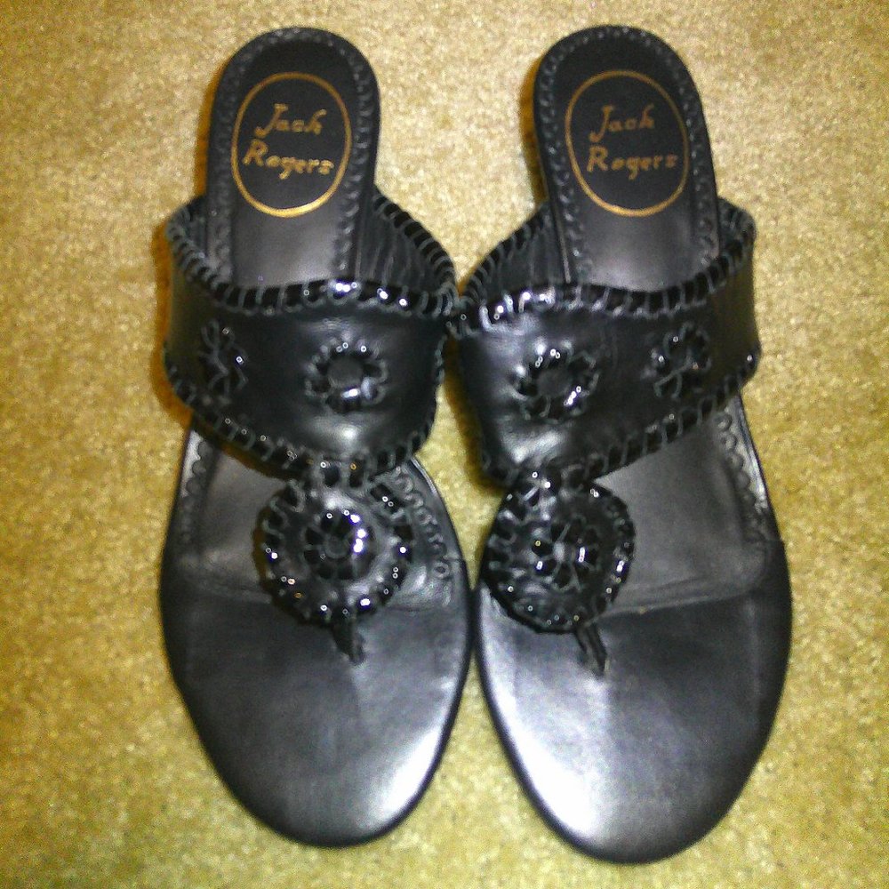 Jack Rogers Hamptons whipstich Black kitten heel women's size 6